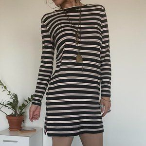Black & white striped long sleeve shift dress, S